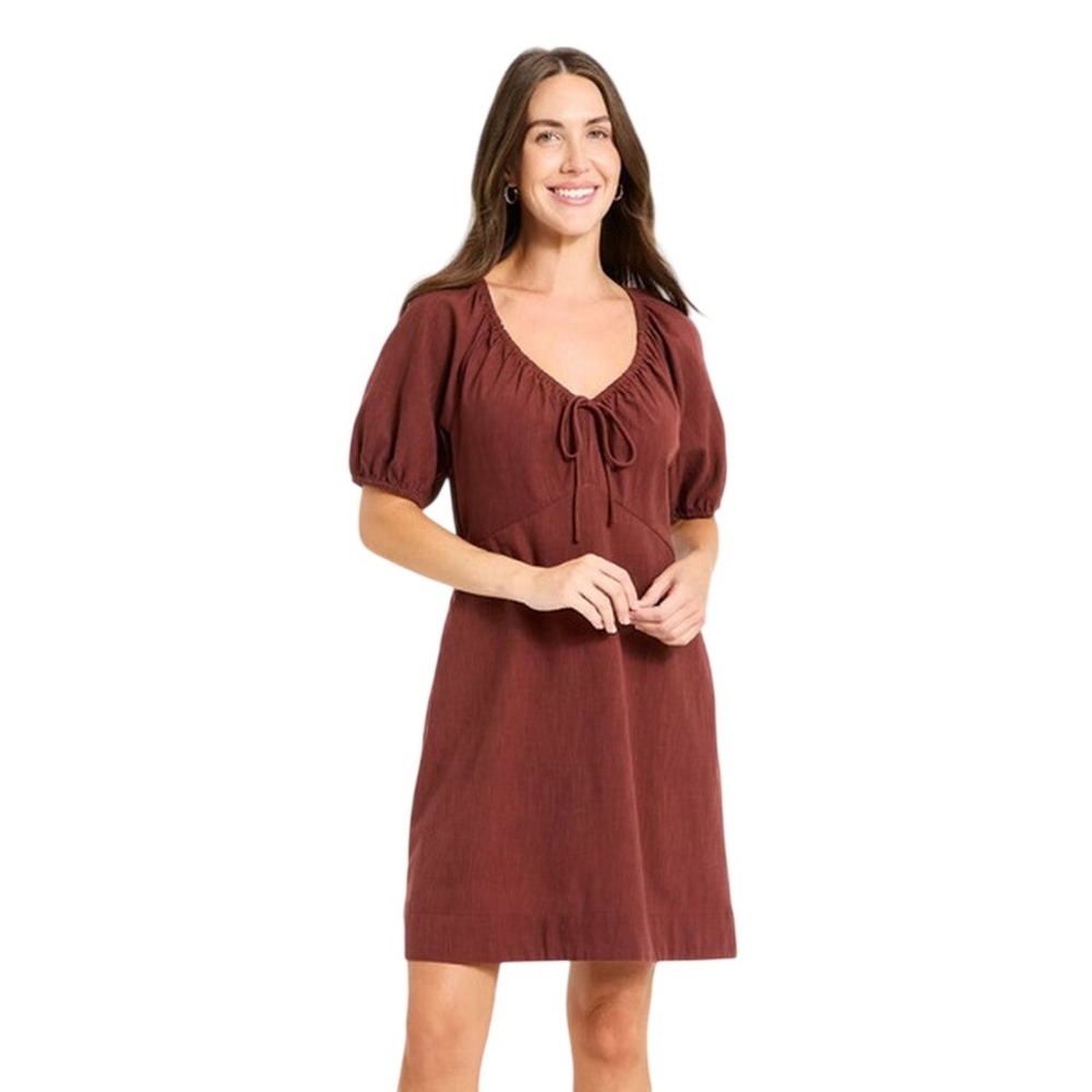 Universal Thread Women's Burgundy Puff Sleeve Tie Front Mini Dress Size Medium
